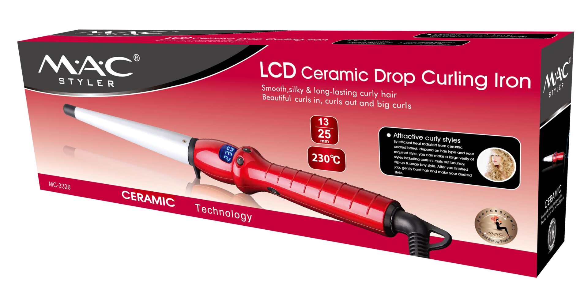 Mac Styler Fer A Boucler Conique Professionnel - Rouge MC-3326