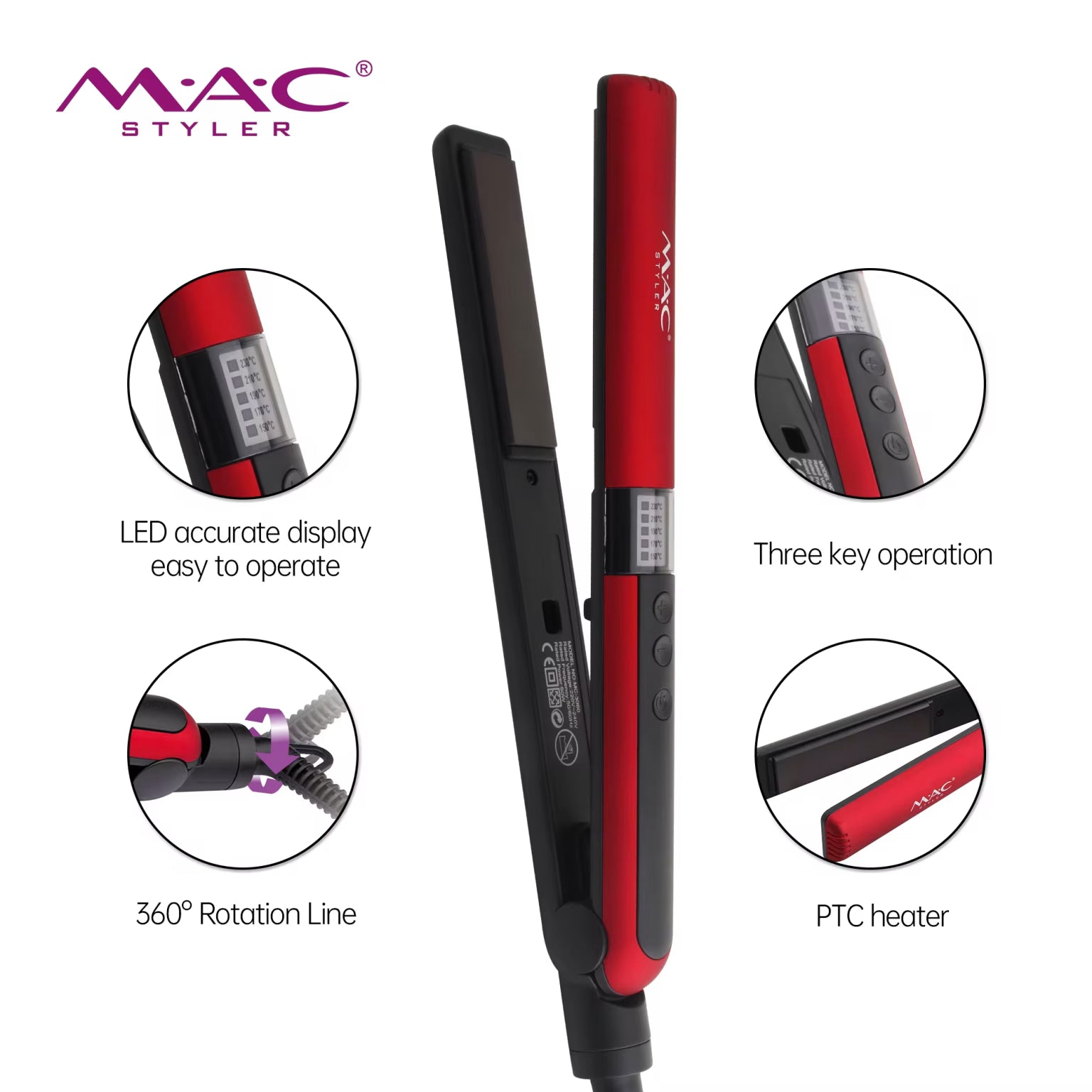 Fer à Lisser Plat Professionnel 150-230 °C MAC Styler MC-3060