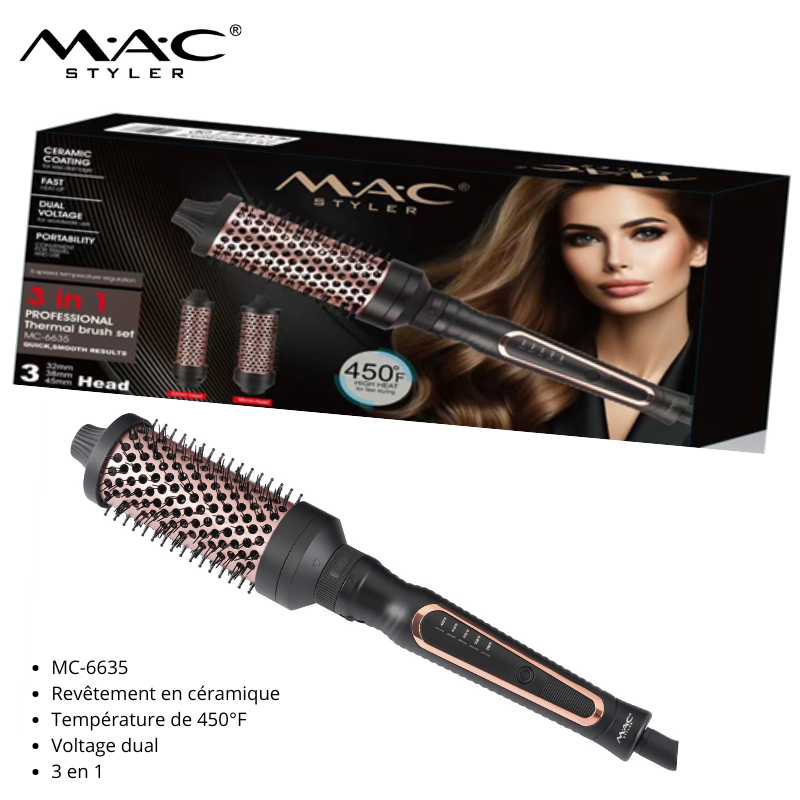 Ensemble Brosse Thermique Professionnelle 3-en-1 MAC STYLER MC-6635